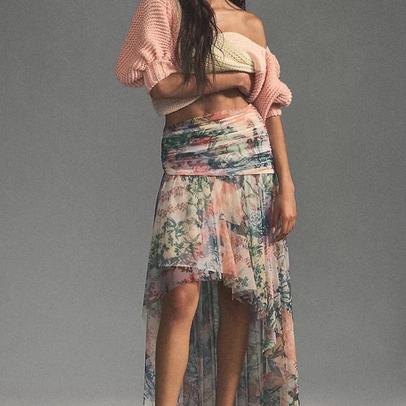 Anthropologie High-Low Tulle Women Garden Floral Watercolor Size6 Romantic Skirt - Picture 13 of 13